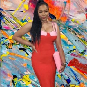 Red & Pink Bandage Dress